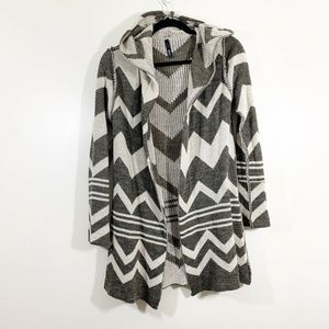 Elan Gray Chevron Open Front Wool Blend Cardigan S